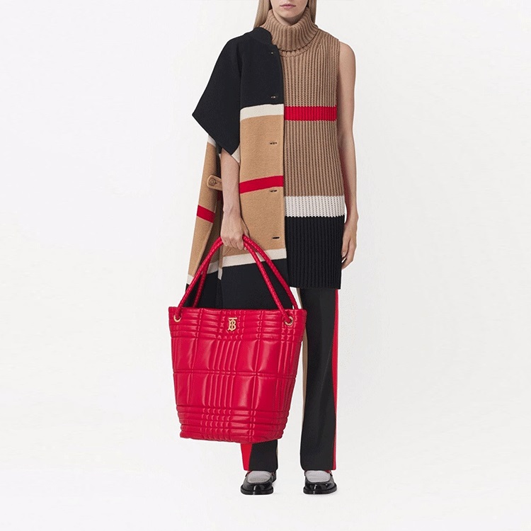 Shop (W) Celana Panjang Lurus Patchwork Wol Hitam Burberry SS22. 80486491