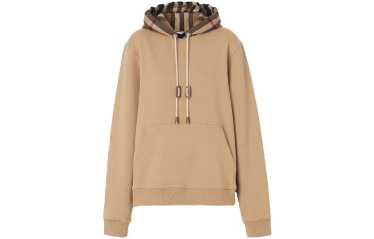 (Women) Burberry SS22 Check Cotton Loose Fit Hoodie in Camel 80577281