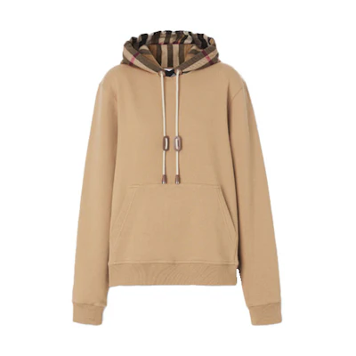 (Women) Burberry SS22 Check Cotton Loose Fit Hoodie in Camel 80577281