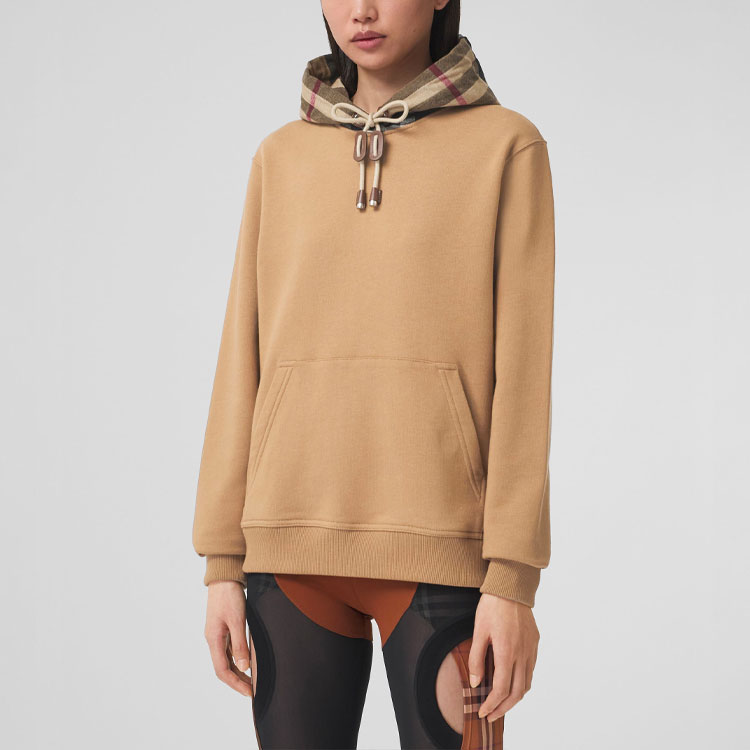 Shop (W) 버버리 SS22 체크 코튼 루즈핏 후디 카멜 80577281