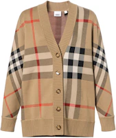 Order (W) Burberry 2022春夏格紋提花V領卡迪根米色毛衣 80391531