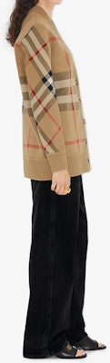 (Women) Burberry SS22 Check Jacquard V-Neck Cardigan Beige Sweater 80391531 Details for (Women) Burberry SS22 Check Jacquard V-Neck Cardigan Beige Sweater 80391531