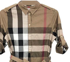 Sizing (W) Burberry SS22 格紋短袖襯衫洋裝 棕色 女裝連衣裙 80529281