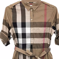 Cheap (W) Burberry SS22 格紋短袖襯衫洋裝 棕色 女裝連衣裙 80529281
