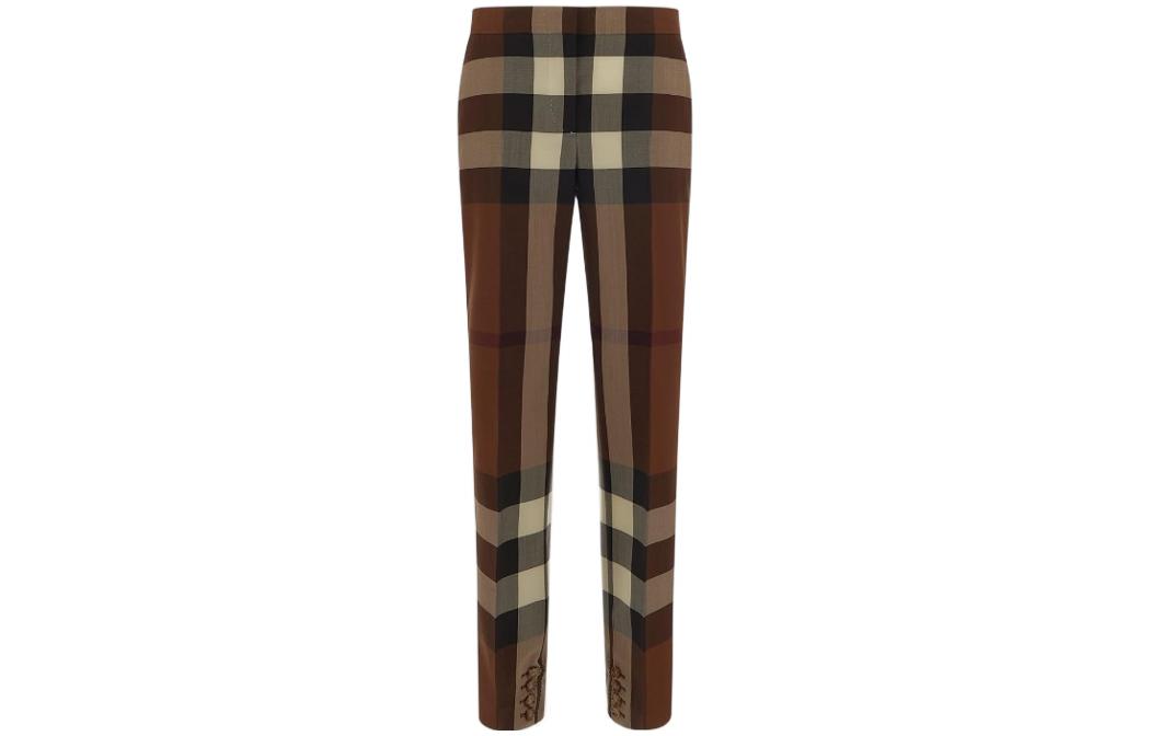 (Women) Burberry SS22 Checked Wool Casual Pants  Brown 80505561