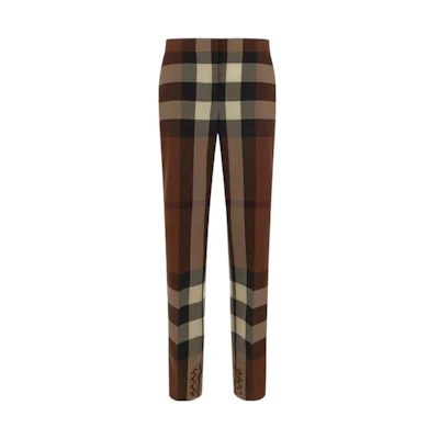 (Women) Burberry SS22 Checked Wool Casual Pants Brown 80505561