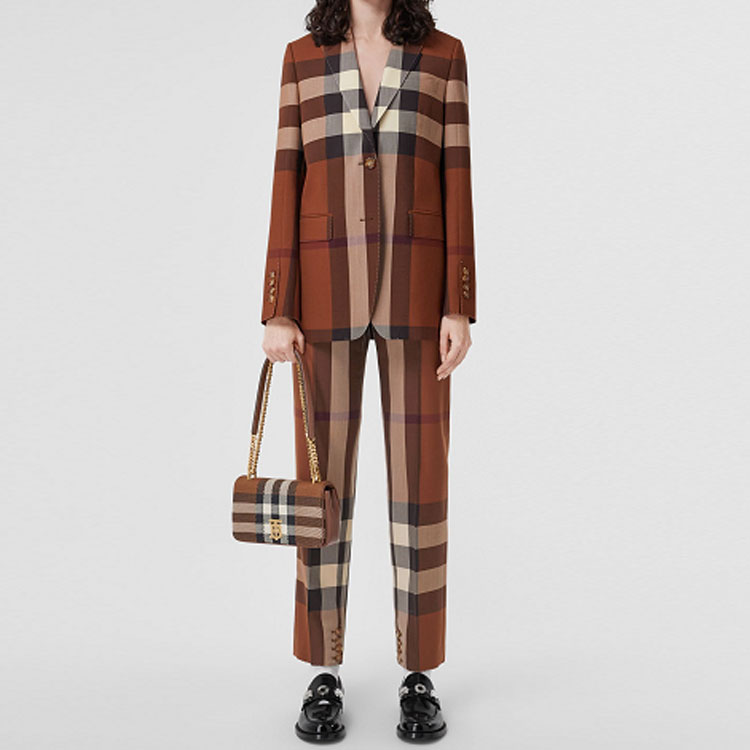 Shop (W) 버버리 SS22 체크 울 캐주얼 바지 브라운 80505561