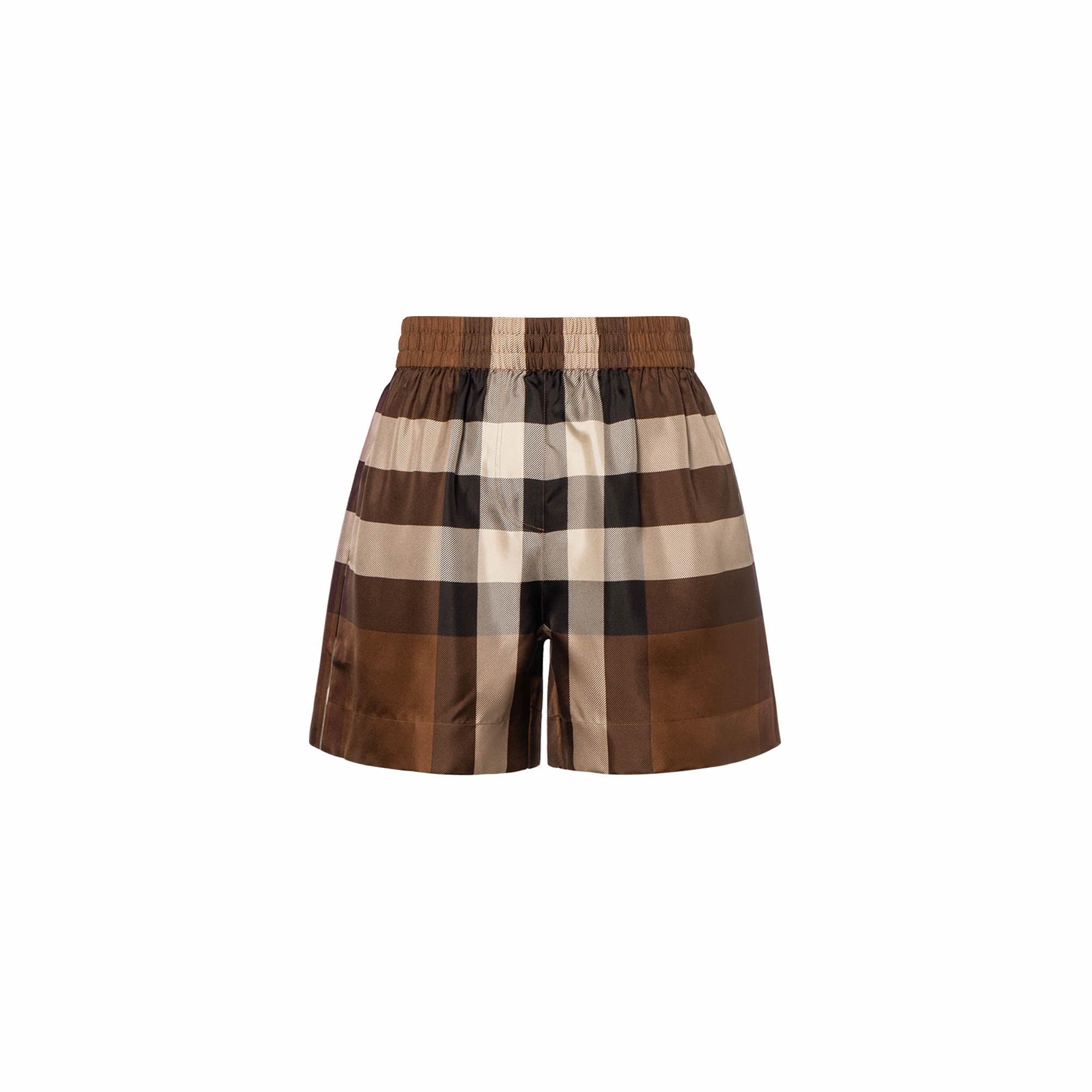 (Women) Burberry SS22 Colorblock Plaid High-Waist Casual Shorts Women’s Brown 80510951