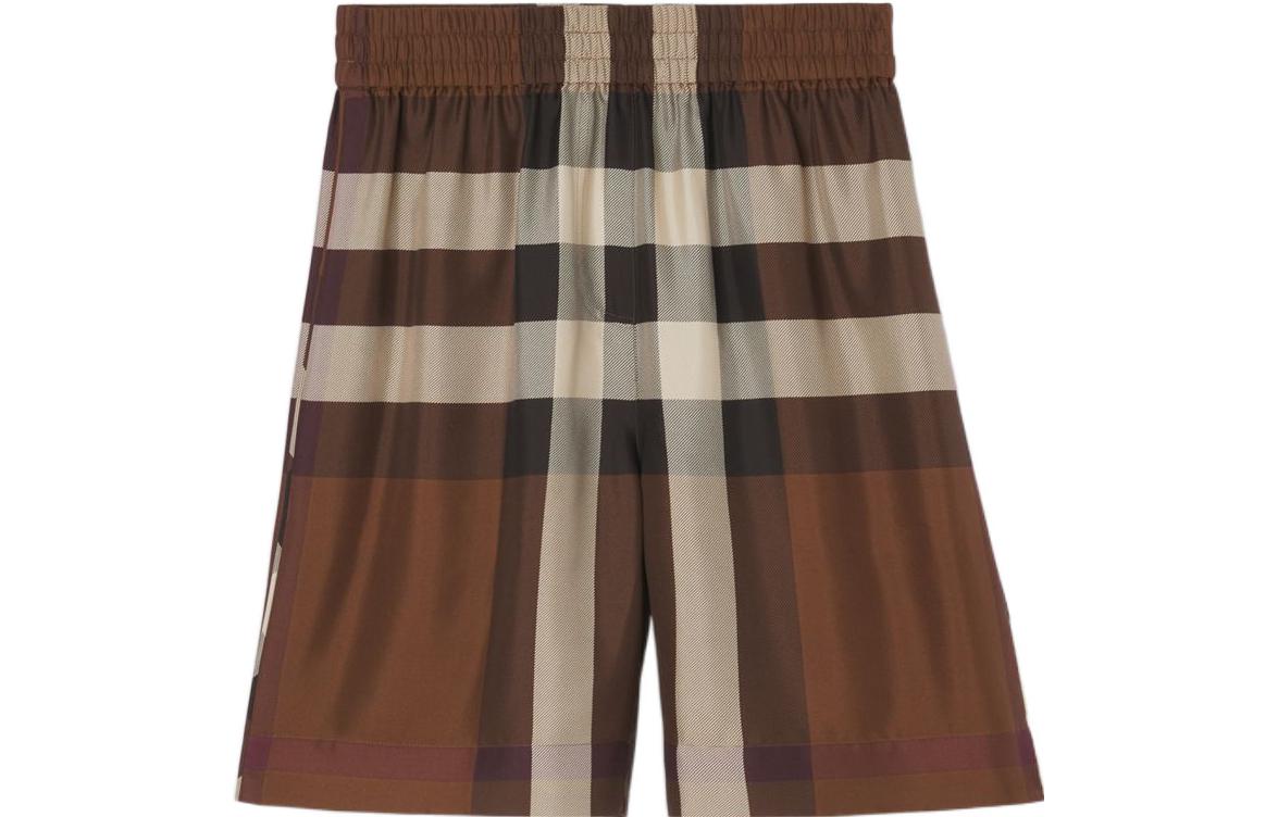 Order (W) Burberry SS22 Seluar Pendek Wanita Coklat Colorblock Plaid High-Waist Casual 80510951