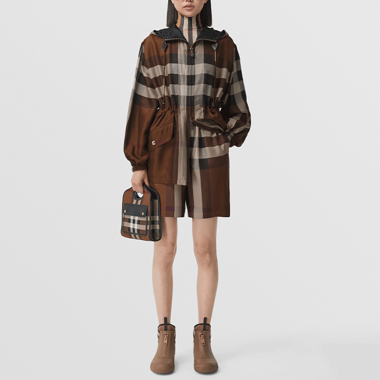 Lookbook (W) Burberry SS22 Seluar Pendek Wanita Coklat Colorblock Plaid High-Waist Casual 80510951