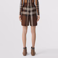 Shop (W) Burberry SS22 Pantalones Cortos Mujer Colorblock Cuadros Cintura Alta Marrón 80510951