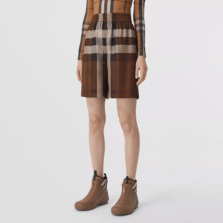Purchase (W) Burberry SS22 Seluar Pendek Wanita Coklat Colorblock Plaid High-Waist Casual 80510951
