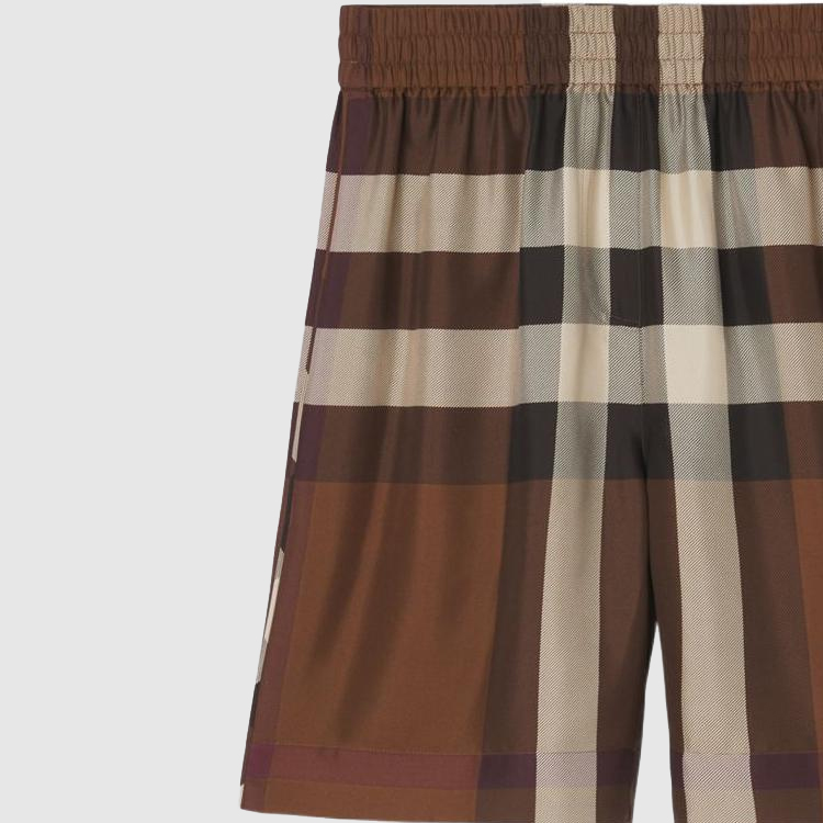 Sizing (W) Burberry SS22 Seluar Pendek Wanita Coklat Colorblock Plaid High-Waist Casual 80510951