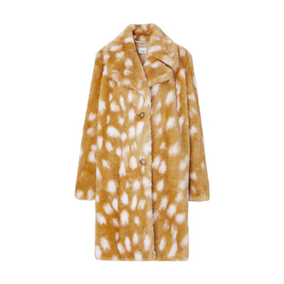 (Women) Burberry SS22 Deer Print Collared Long-Sleeve Fur Jacket Women Honey Beige 80492711