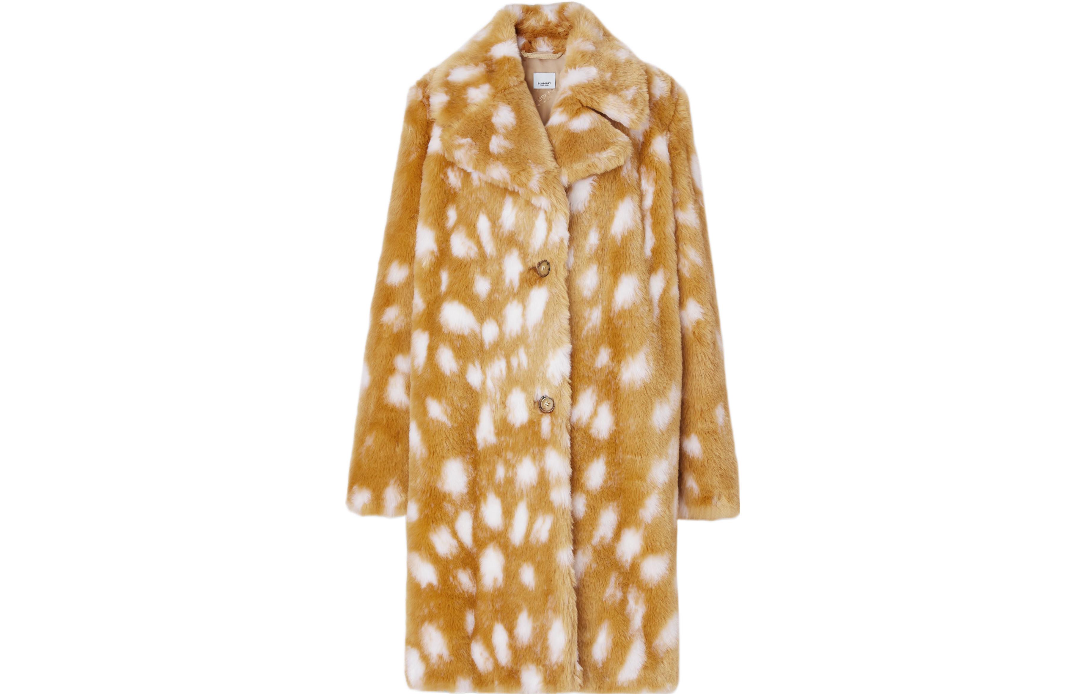 (Women) Burberry SS22 Deer Print Collared Long-Sleeve Fur Jacket Women Honey Beige 80492711 圖 2