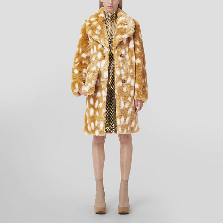(Women) Burberry SS22 Deer Print Collared Long-Sleeve Fur Jacket Women Honey Beige 80492711 圖 3