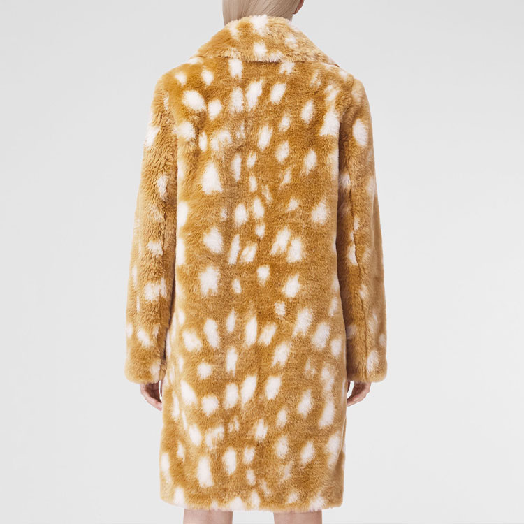 (Women) Burberry SS22 Deer Print Collared Long-Sleeve Fur Jacket Women Honey Beige 80492711 圖 5
