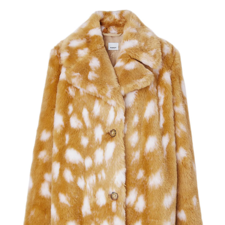 (Women) Burberry SS22 Deer Print Collared Long-Sleeve Fur Jacket Women Honey Beige 80492711 圖 6