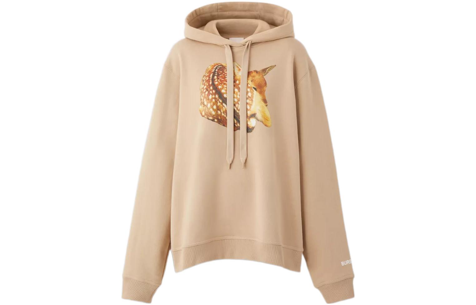 Order (Women) Burberry SS22 Deer Print Cotton Hoodie  Loose Fit Beige Brown. 80560521