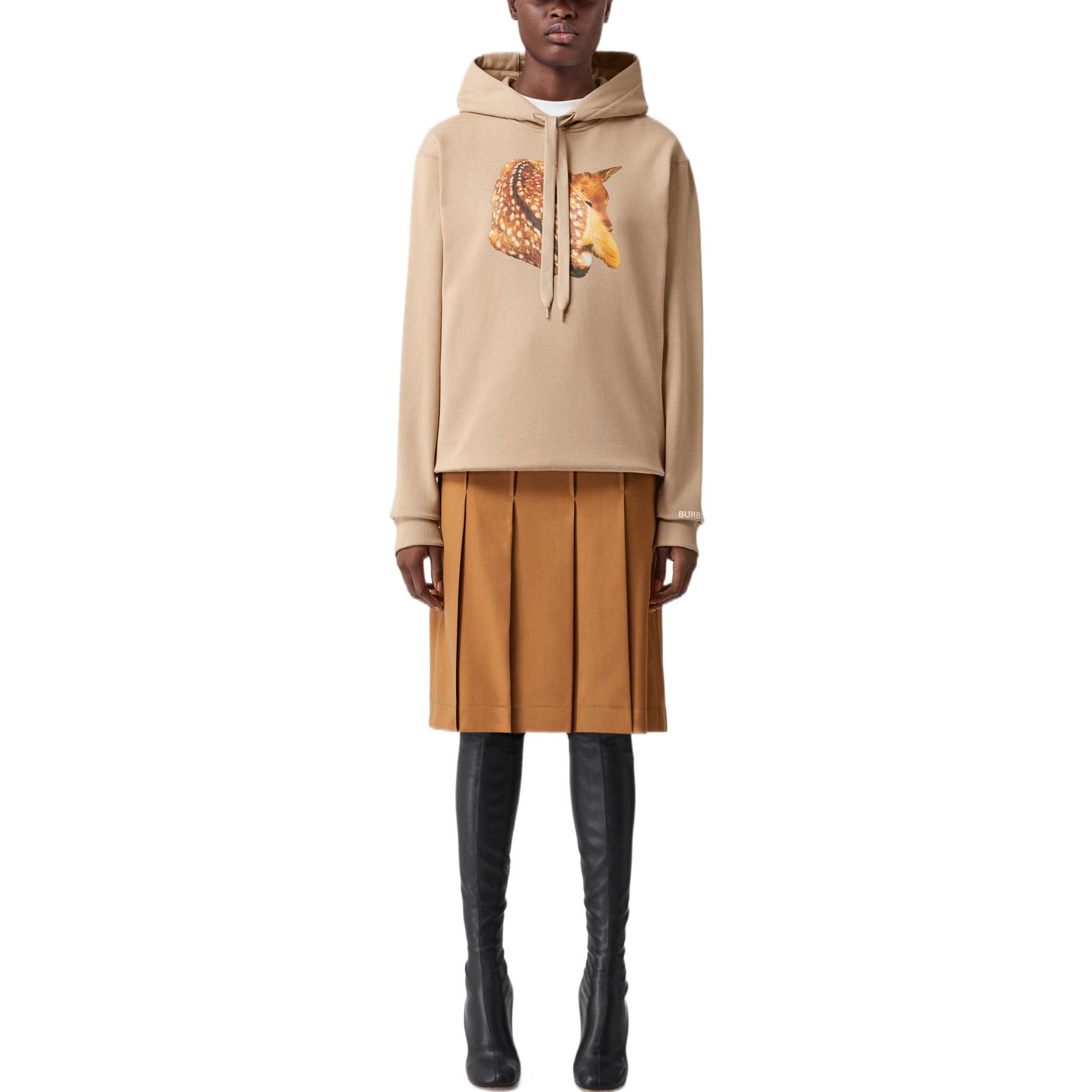 Purchase (Women) Burberry SS22 Deer Print Cotton Hoodie  Loose Fit Beige Brown. 80560521