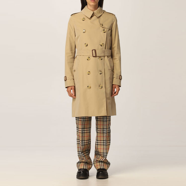 Purchase (Women) Burberry SS22 Double-Breasted Mid-Length Trench Coat Khaki 80457741