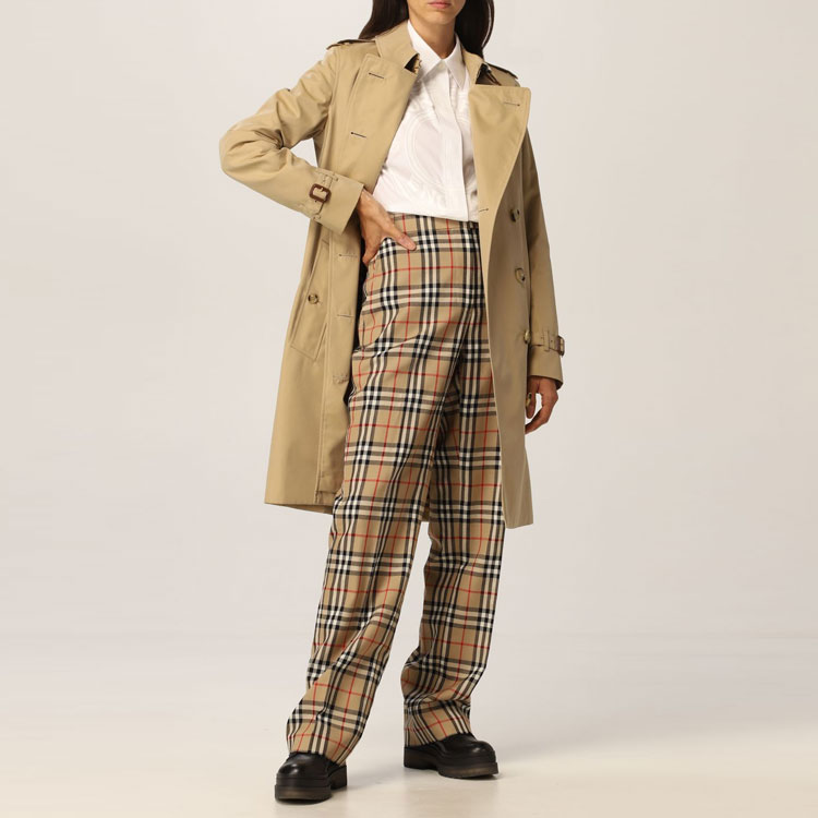 Cheap (Women) Burberry SS22 Double-Breasted Mid-Length Trench Coat Khaki 80457741