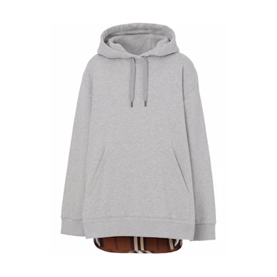 (Women) Burberry SS22 Grey Check Patchwork Hoodie Long Sleeve Relaxed Fit. 80489241