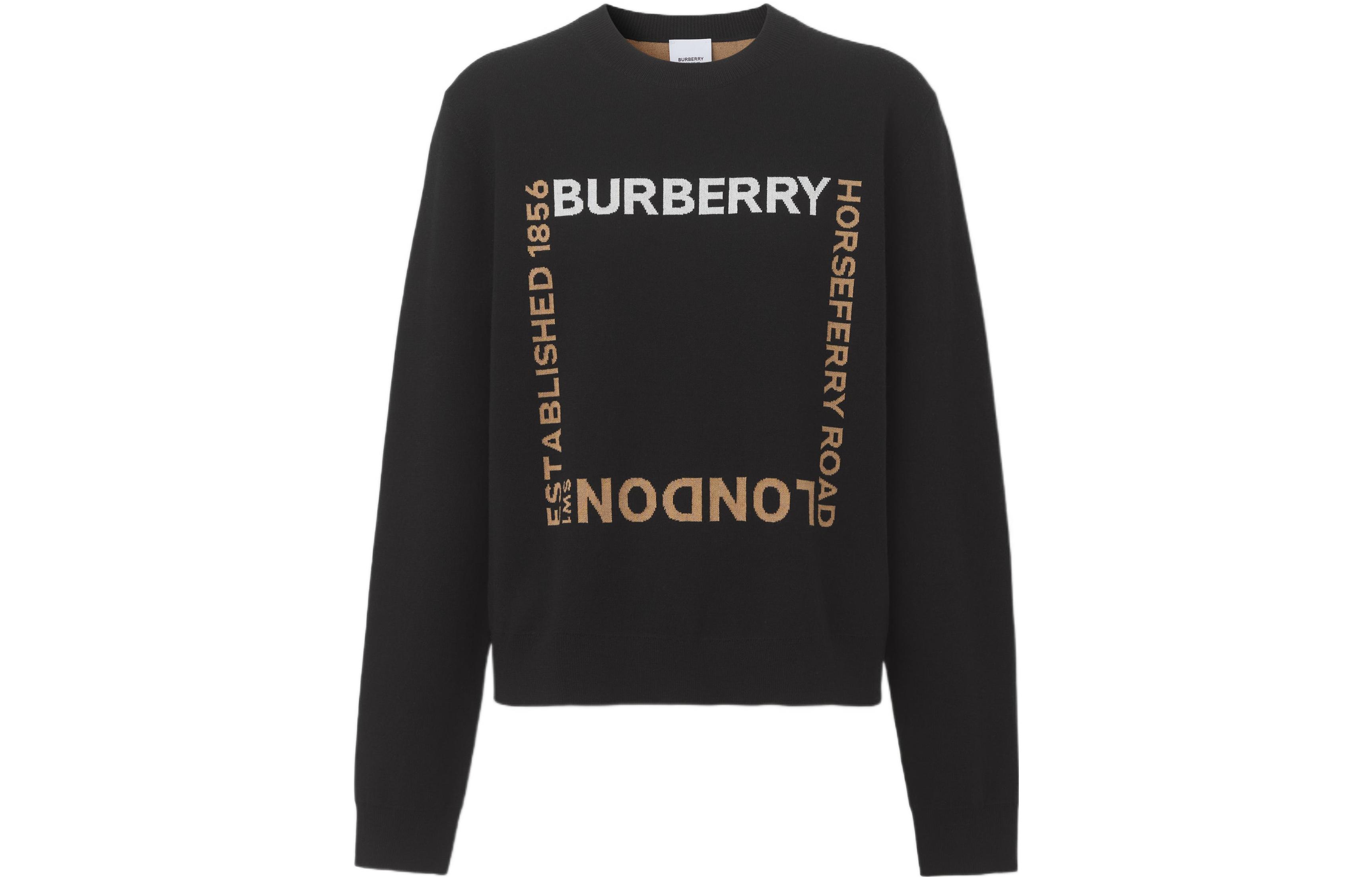 (Women) Burberry SS22 Horseferry Jacquard Wool-Blend Sweater Black  Crewneck 80524141