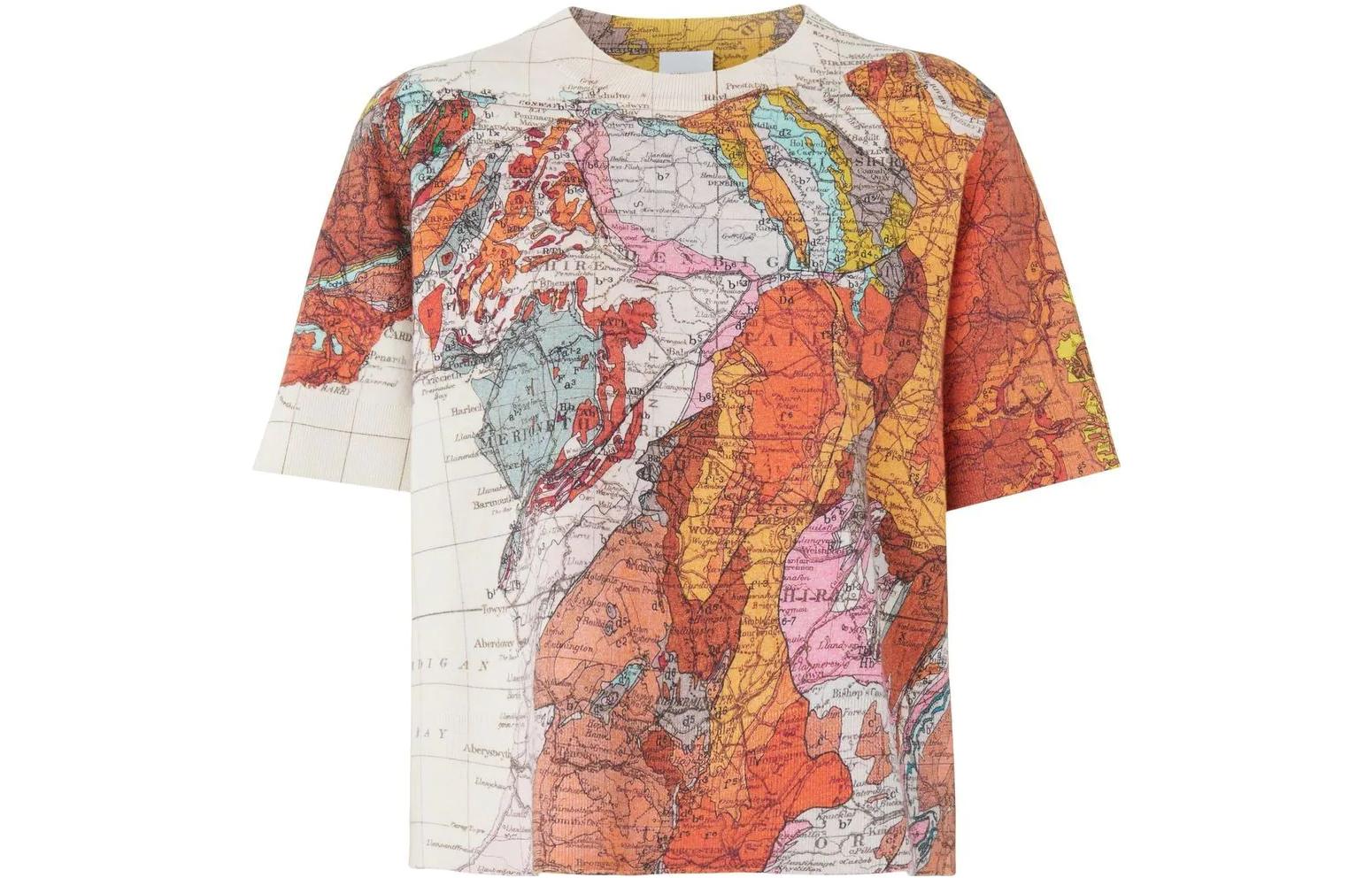 (Women) Burberry SS22 Map Print Crew Neck Short Sleeve T-Shirt Women Multicolor 80556221