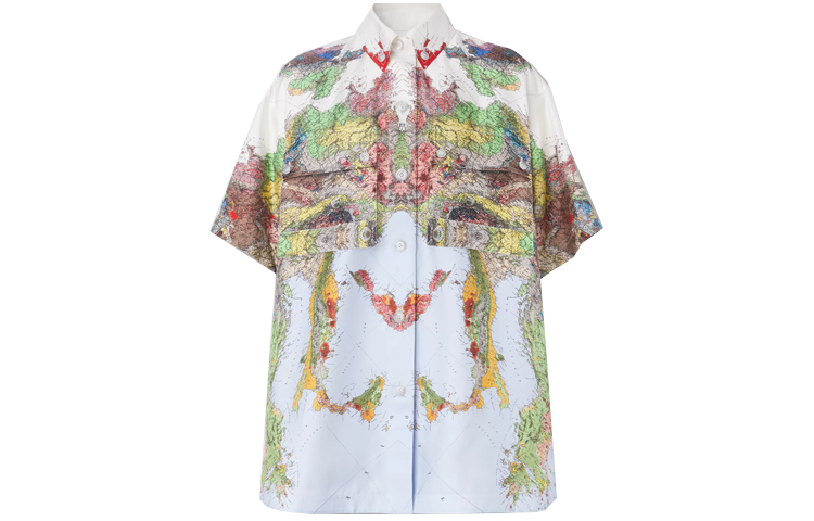 (Women) Burberry SS22 Map Print Silk Shirt  Multicolor. 80556251
