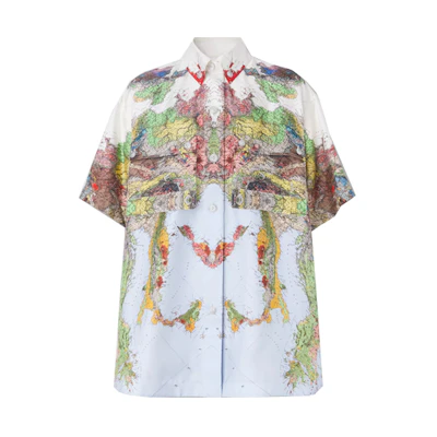 (Women) Burberry SS22 Map Print Silk Shirt Multicolor. 80556251