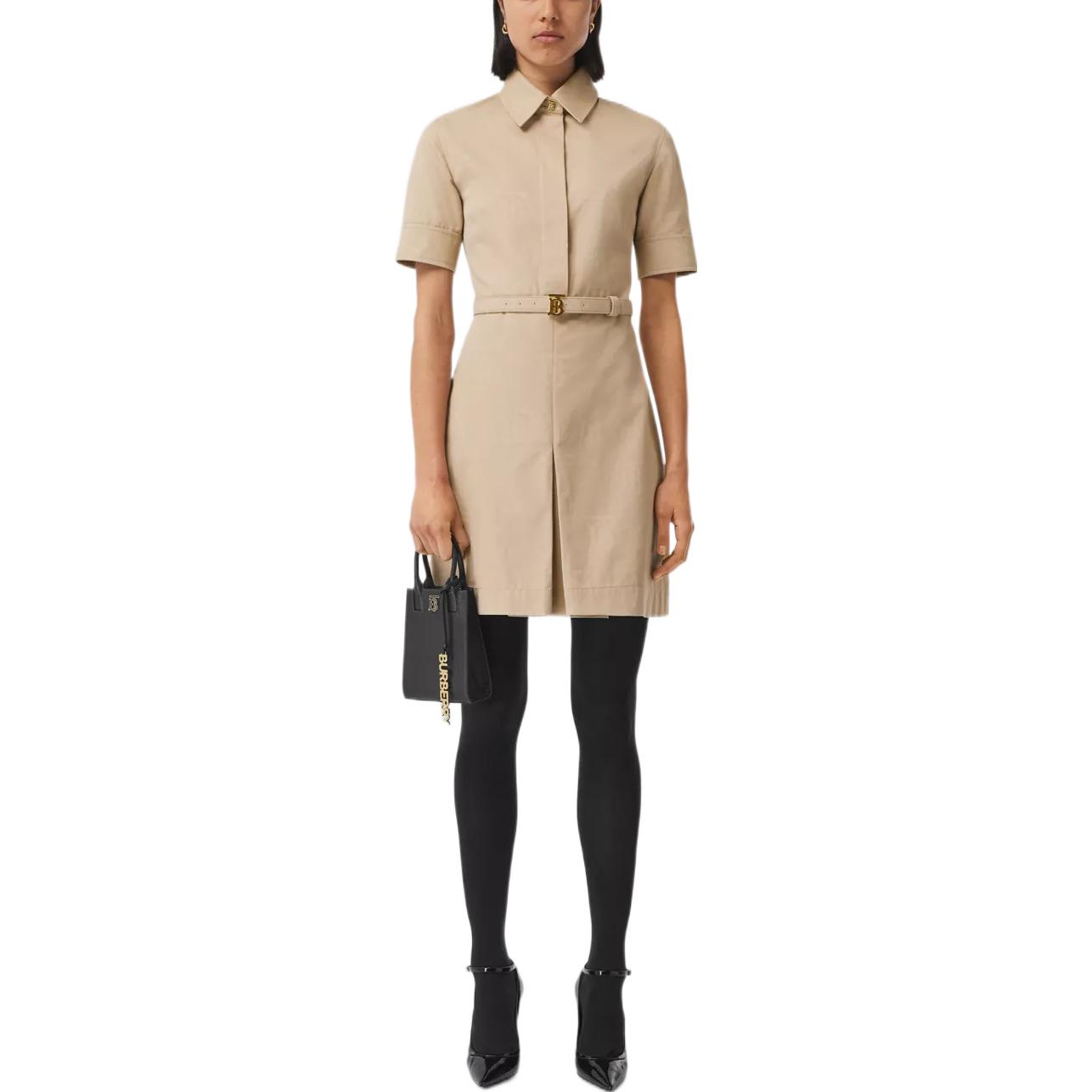 (Women) Burberry SS22 Monogram Belted Solid Color Short-Sleeve Dress Women Soft Camel Brown 80520141 圖 3