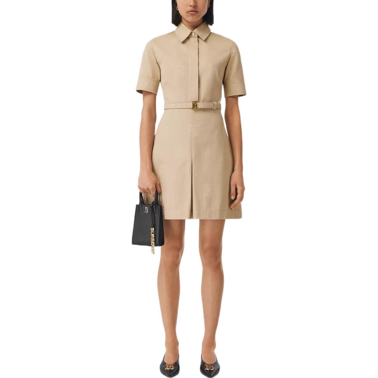(Women) Burberry SS22 Monogram Belted Solid Color Short-Sleeve Dress Women Soft Camel Brown 80520141 圖 4