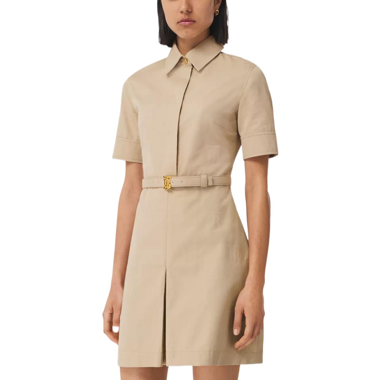 (Women) Burberry SS22 Monogram Belted Solid Color Short-Sleeve Dress Women Soft Camel Brown 80520141 圖 5