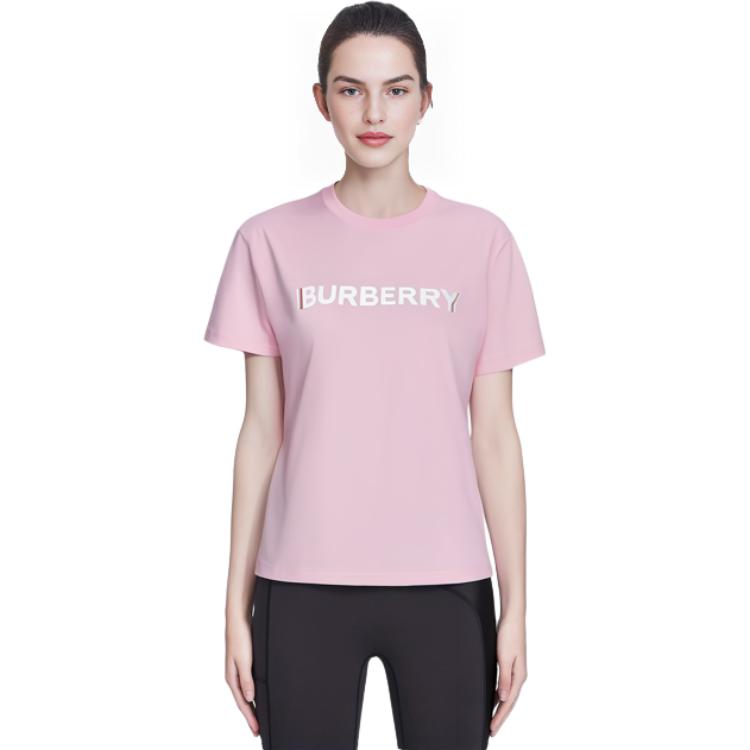 Lookbook (Women) Burberry SS22 Pink Logo Print Casual Crewneck Regular T-Shirt for Women. 80526491
