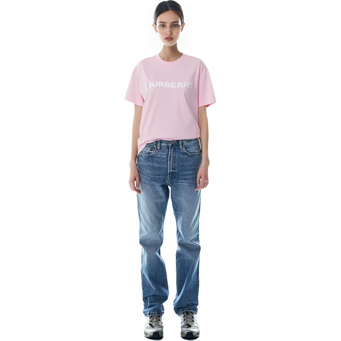 Purchase (Women) Burberry SS22 Pink Logo Print Casual Crewneck Regular T-Shirt for Women. 80526491