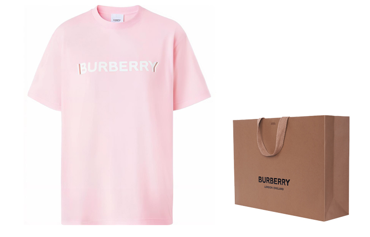 Cheap (Women) Burberry SS22 Pink Logo Print Casual Crewneck Regular T-Shirt for Women. 80526491