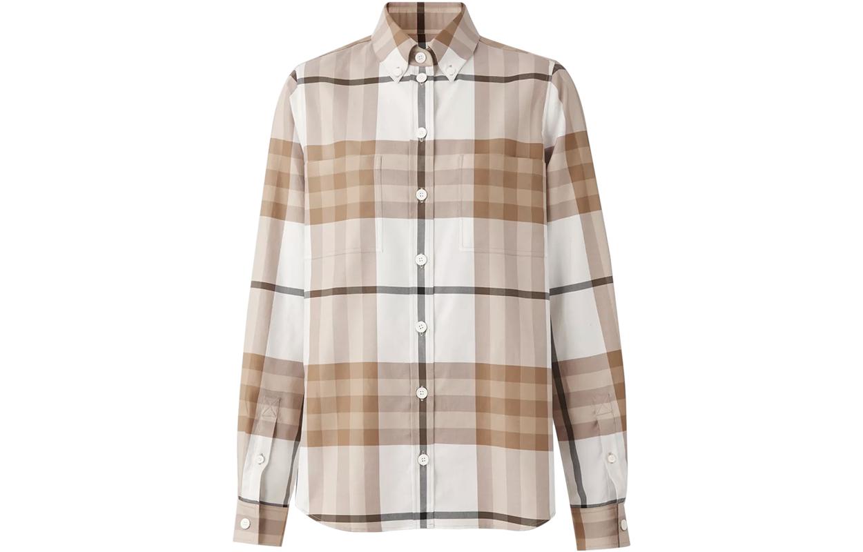 (Women) Burberry SS22 Plaid Print Pointed Collar Long Sleeve Shirt  Frost White. 80568561 圖 2