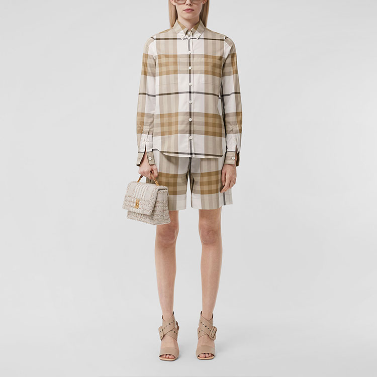 (Women) Burberry SS22 Plaid Print Pointed Collar Long Sleeve Shirt  Frost White. 80568561 圖 4