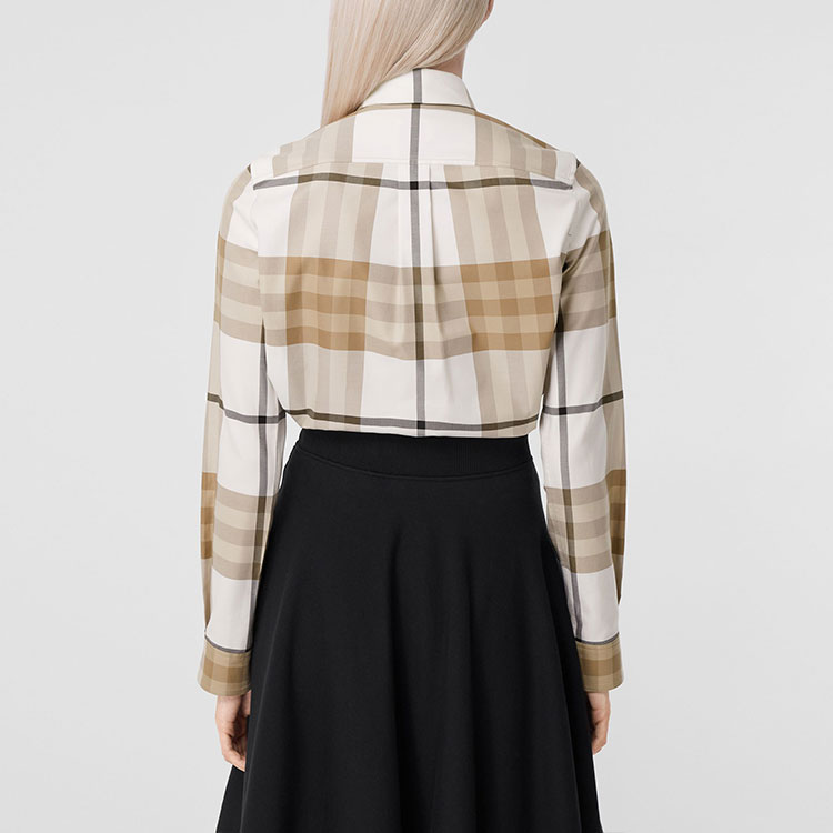 (Women) Burberry SS22 Plaid Print Pointed Collar Long Sleeve Shirt  Frost White. 80568561 圖 6