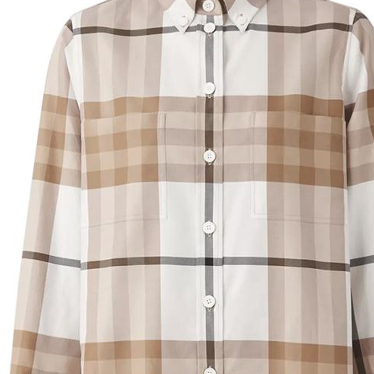 (Women) Burberry SS22 Plaid Print Pointed Collar Long Sleeve Shirt  Frost White. 80568561 圖 8