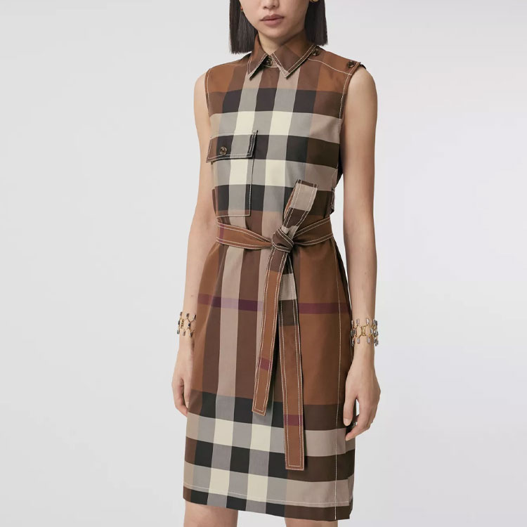 Purchase (W) 버버리 SS22 체크 타이 허리 민소매 셔츠 원피스 여성 브라운. 80574441