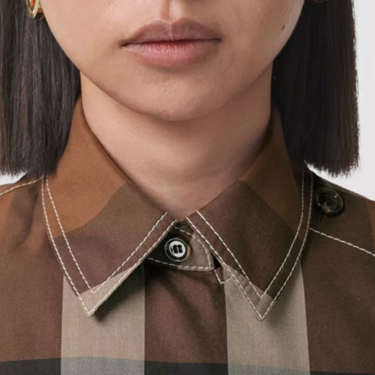 Details for (W) 버버리 SS22 체크 타이 허리 민소매 셔츠 원피스 여성 브라운. 80574441