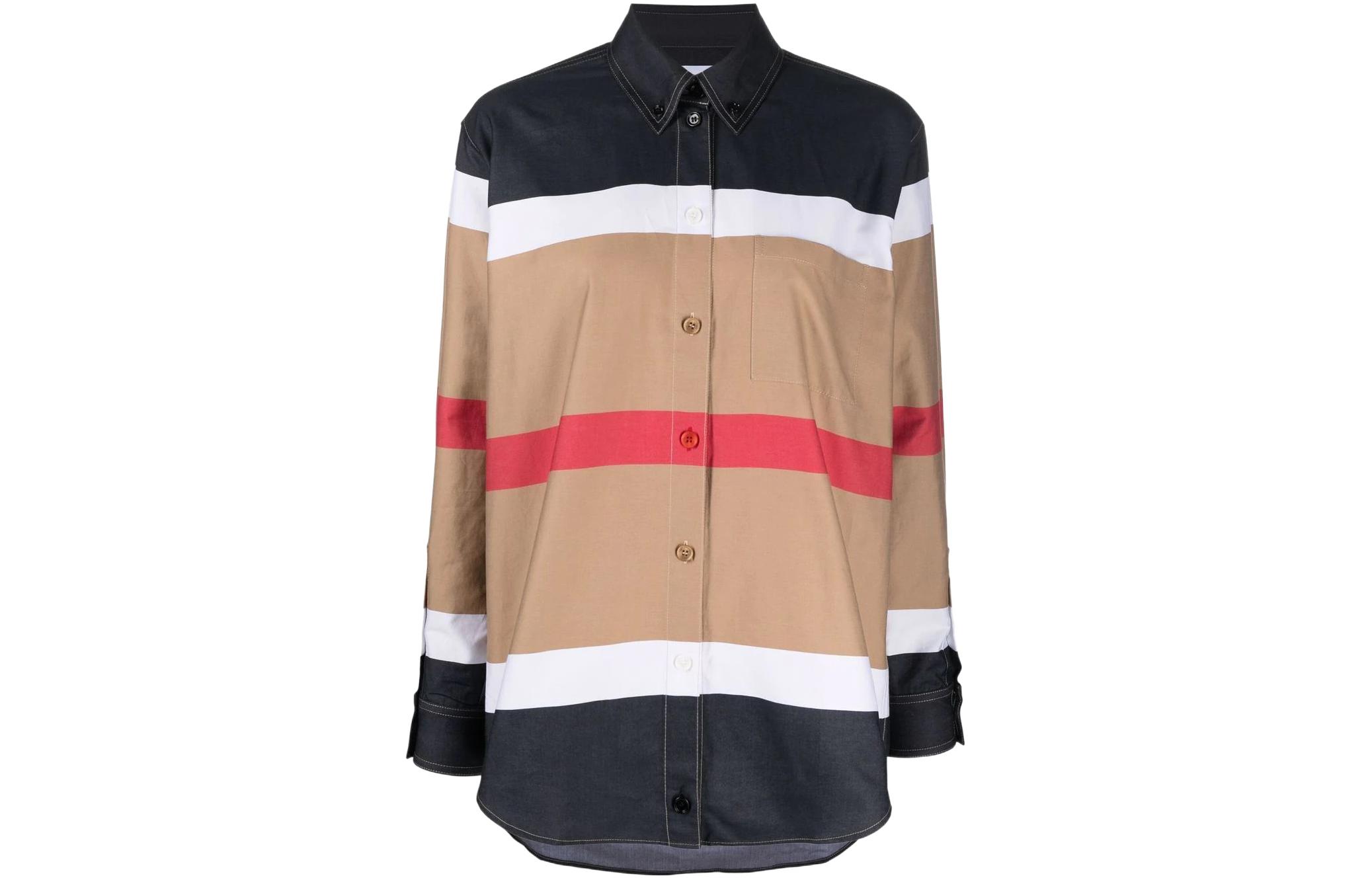 (Women) Burberry SS22 Striped Loose Fit Long Sleeve Shirt Beige 80488011