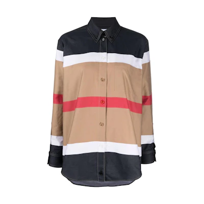 (Women) Burberry SS22 Striped Loose Fit Long Sleeve Shirt Beige 80488011