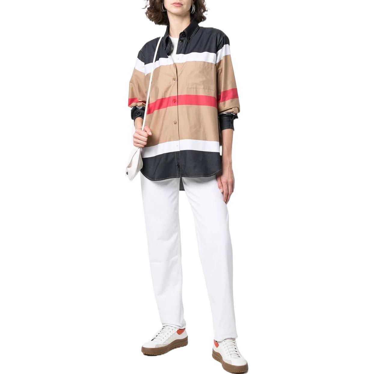 (Women) Burberry SS22 Striped Loose Fit Long Sleeve Shirt Beige 80488011 圖 3