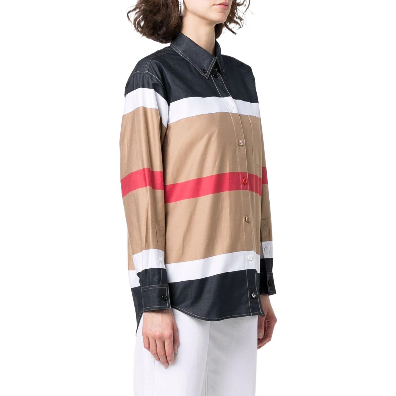 (Women) Burberry SS22 Striped Loose Fit Long Sleeve Shirt Beige 80488011 圖 5