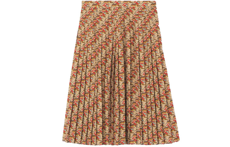(Women) Burberry SS22 Tiger Print Pleated Skirt Colorblock Honey Beige  Casual Skirt 80515701