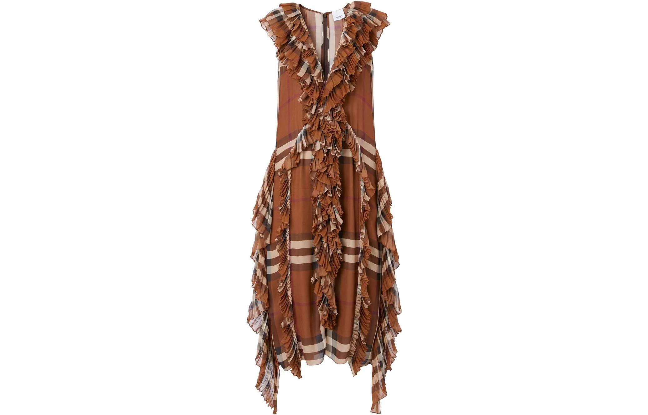 (Women) Burberry SS22 Women’s Sleeveless Check Ruffled Dress Khaki. 80626281 圖 2