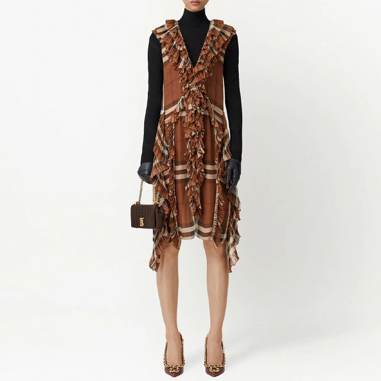 (Women) Burberry SS22 Women’s Sleeveless Check Ruffled Dress Khaki. 80626281 圖 3